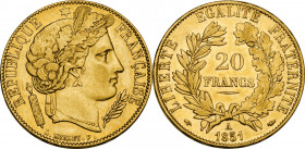 France. Second Republic (1848-1852). 20 francs 1851 A, Paris mint. Gad. 1059; Fried. 566. AV. 21.00 mm. AU.