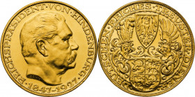 Germany. Proof Medallic 'Hindenburg' 5 Mark 1927. Munich Mint. Commemorating the 80th birthday of President Paul von Hindenburg. KM X1a. AV. 22.52 g. ...