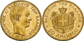 Greece. George I (1863-1913). 20 drachmai 1876. Fried. 15. AV. 6.45 g. 21.00 mm. AU.