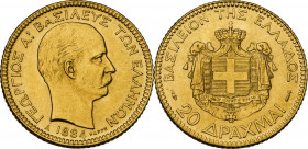 Greece. George I (1863-1913). 20 drachmai 1884. Fried. 18. AV. 6.45 g. 21.00 mm. MS.