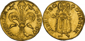 Hungary. Ludwig I (1342-1382). Florin, Körmöcbánya (Kremnitz) mint, circa 1342-1353. Huszár 512; Fried. 3. AV. 3.58 g. 20.50 mm. R. About EF.
