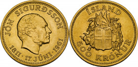 Iceland. Republic. 500 kronur 1961. KM 14; Fried. 1. AV. 23.00 mm. MS.