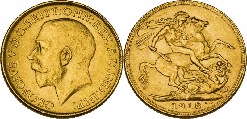 India. George V (1910-1936). Sovereign 1918 I, Bombay mint. Fried. 1609. AU. 7.9...