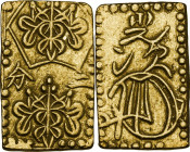 Japan. Edo Period (1603-1868). AV Ni Bu Ban Kin (2 Bu size gold), 1856-1960. 20 x 12 mm. Hartill (Jap.) 8.31. AV. 3.06 g. Good VF.