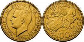 Monaco, Principality of. Rainier III (1949-2005). 100 francs 1950 ESSAI. Gad. MC142; Fried. 23. AV. 25.40 g. 30.00 mm. RR. Very rare. Minor edge bump....