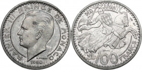 Monaco, Principality of. Rainier III (1949-2005). 100 francs 1950 ESSAI. Gad. MC142. AR. 14.97 g. 30.00 mm. MS.