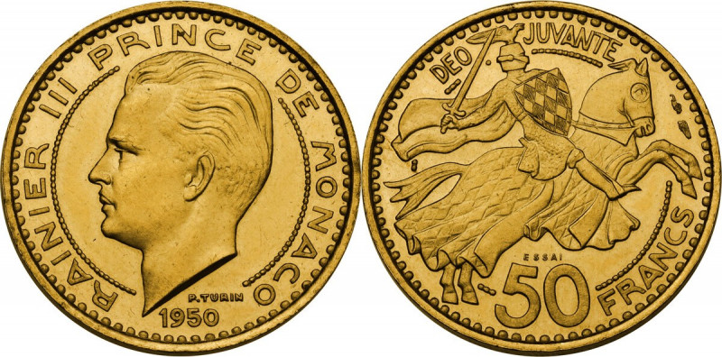 Monaco, Principality of. Rainier III (1949-2005). 50 francs 1950 ESSAI. Gad. MC1...