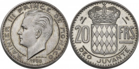 Monaco, Principality of. Rainier III (1949-2005). 20 francs 1950 ESSAI PIEDFORT. Gad. MC140. AR. 13.00 g. 23.50 mm. RR. Very rare. 450 specimens minte...