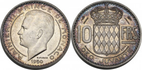 Monaco, Principality of. Rainier III (1949-2005). 10 francs 1950 ESSAI PIEDFORT. Gad. MC139. AR. 7.71 g. 20.00 mm. RR. Superb iridescent patina. Very ...