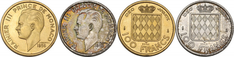 Monaco, Principality of. Rainier III (1949-2005). Lot of two coins: 100 francs 1...