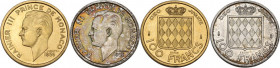 Monaco, Principality of. Rainier III (1949-2005). Lot of two coins: 100 francs 1956 ESSAI or and 100 francs 1956 ESSAI argent. Gad. MC 143; Fried. 31 ...