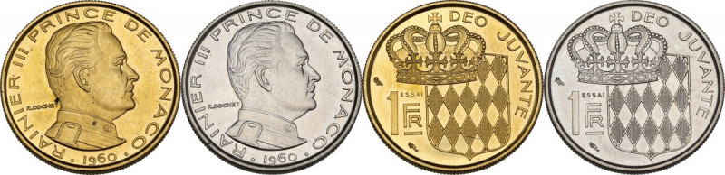 Monaco, Principality of. Rainier III (1949-2005). Lot of two coins: franc 1960 E...