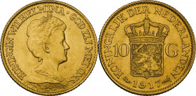 Netherlands. Wilhelmina (1890-1948). 10 gulden 1917. KM 149; Fried. 349. AV. 21.00 mm. MS.