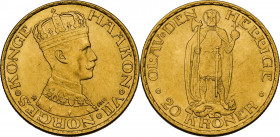 Norway. Haakon VII (1905-1957). 20 kroner 1910. Fried. 19. AU. 8.96 g. 23.00 mm. AU/MS.