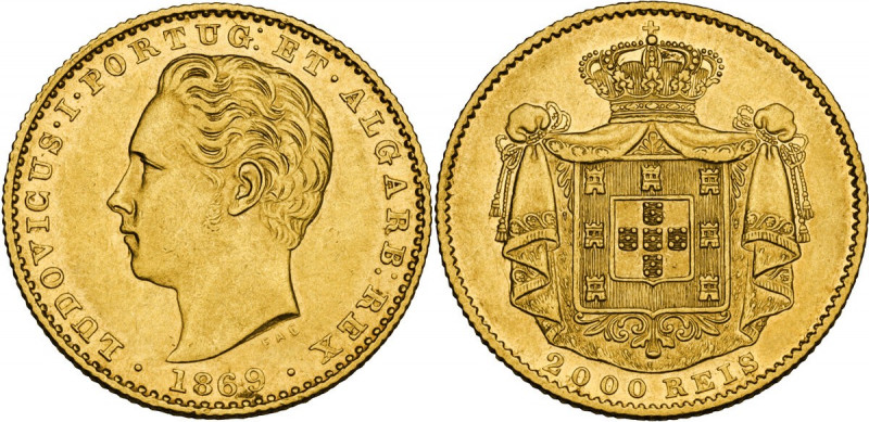 Portugal. Louis I (1861-1889). 2000 reis 1869, older head. Fried. 154. AV. 20.00...