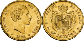 Spain. Alfonso XII (1874-1885). 25 pesetas 1878 (1878) EM M, Madrid mint. Cal. 6; Fried. 342. AU. 8.08 g. 24.00 mm. MS.