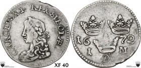 Sweden. Carl XI (1660-1697). Mark ( 8 ore) 1672. KM 240. AR. 4.98 g. 26.00 mm. RRRR. Extremely rare year. No example in CoinArchives or pictures in th...