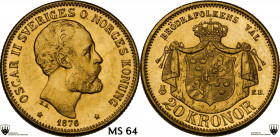 Sweden. Oscar II (1872-1907). 20 kronor 1876 EB. Fried. 93. AV. 8.97 g. 23.00 mm. MS. Grading CCG MS 64.