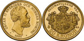 Sweden. Oscar II (1872-1907). 20 kronor 1884. Fried. 93a. AV. 8.95 g. 23.00 mm. MS.