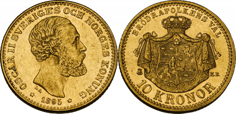 Sweden. Oscar II (1872-1907). 10 kronor 1895. Fried. 94a. AV. 4.48 g. 18.00 mm. ...