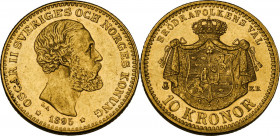 Sweden. Oscar II (1872-1907). 10 kronor 1895. Fried. 94a. AV. 4.48 g. 18.00 mm. AU/MS.