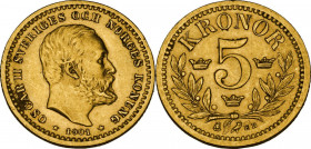 Sweden. Oscar II (1872-1907). 5 kronor 1901. Fried. 95a. AV. 2.24 g. 15.00 mm. XF/AU.