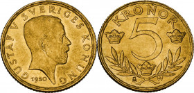 Sweden. Gustav V (1907-1950). 5 kronor 1920. Fried. 97. AV. 2.24 g. 16.00 mm. MS.
