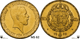 Sweden. Gustav V (1907-1950). 20 kronor 1925. Fried. 96. AV. 8.96 g. 23.00 mm. RR. Rare. MS. Grading CCG 62.