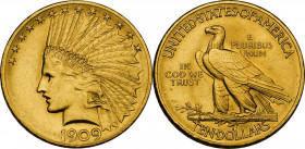 USA. 10 dollars 1909 Indian Head - Eagle with motto. KM 130; Fried. 166. AV. 27.00 mm. AU/MS.