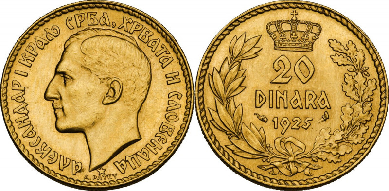 Yugoslavia. Alexander I (1921-1934). 20 dinara 1925. KM 7; Fried. 3. AV. 21.00 m...