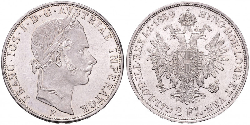 FRANTIŠEK JOSEF I (1848 - 1916)&nbsp;
2 Gulden, 1859, 24,69g, B. Früh 1357&nbsp...