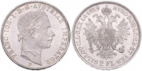 FRANTIŠEK JOSEF I (1848 - 1916)&nbsp;
2 Gulden, 1859, 24,69g, B. Früh 1357&nbsp;

about UNC | about UNC