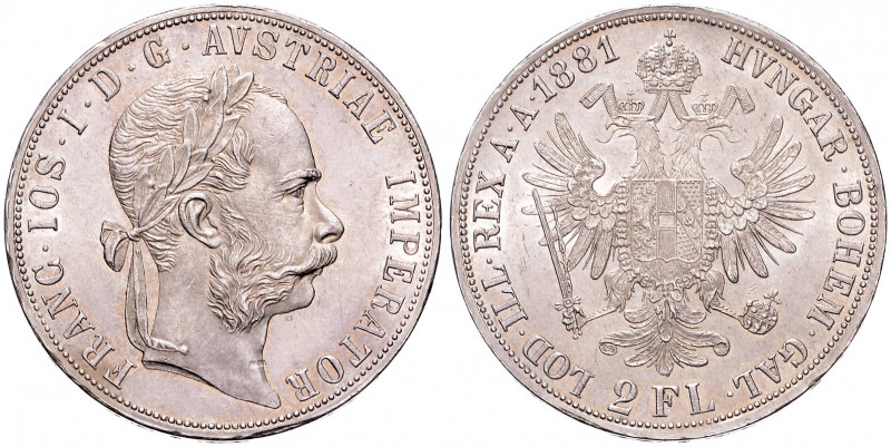 FRANTIŠEK JOSEF I (1848 - 1916)&nbsp;
2 Gulden, 1881, 24,7g, Früh 1380&nbsp;
...