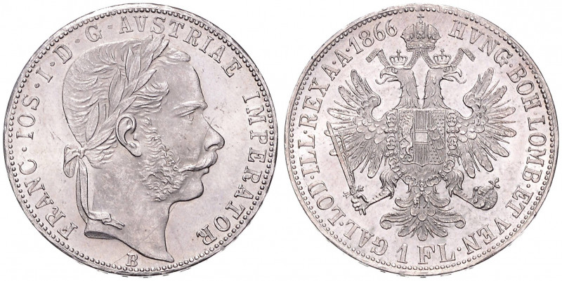 FRANTIŠEK JOSEF I (1848 - 1916)&nbsp;
1 Gulden, 1866, 12,34g, B. Früh 1481&nbsp...
