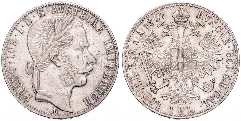 FRANTIŠEK JOSEF I (1848 - 1916)&nbsp;
1 Gulden, 1867, 12,29g, B. Früh 1485&nbsp...
