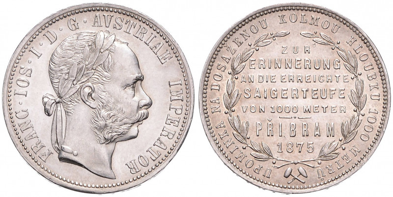 FRANTIŠEK JOSEF I (1848 - 1916)&nbsp;
1 Gulden Pribram, 1875, 12,33g, Früh 1909...