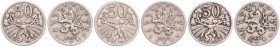 CZECHOSLOVAKIA&nbsp;
Lot 3 coins 50 Haleru 1925, 1926, 1927, 14,62g, MCH CSR1-007&nbsp;

VF | VF