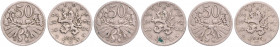 CZECHOSLOVAKIA&nbsp;
Lot 3 coins 50 Haleru 1925, 1926, 1927, 14,93g, MCH CSR1-007&nbsp;

VF | VF