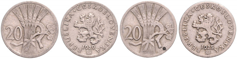 CZECHOSLOVAKIA&nbsp;
Lot 2 coins 20 Haleru 1925, 1929, 6,58g, MCH CSR1-009&nbsp...