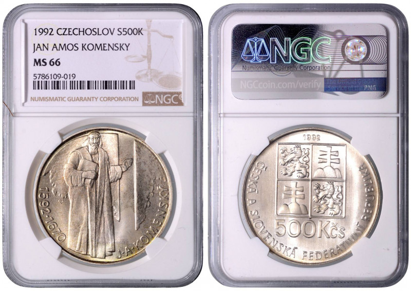 CZECHOSLOVAKIA&nbsp;
500 Kčs J. A. Komenský, 1992, Kremnica. MCH CSFRP-010&nbsp...