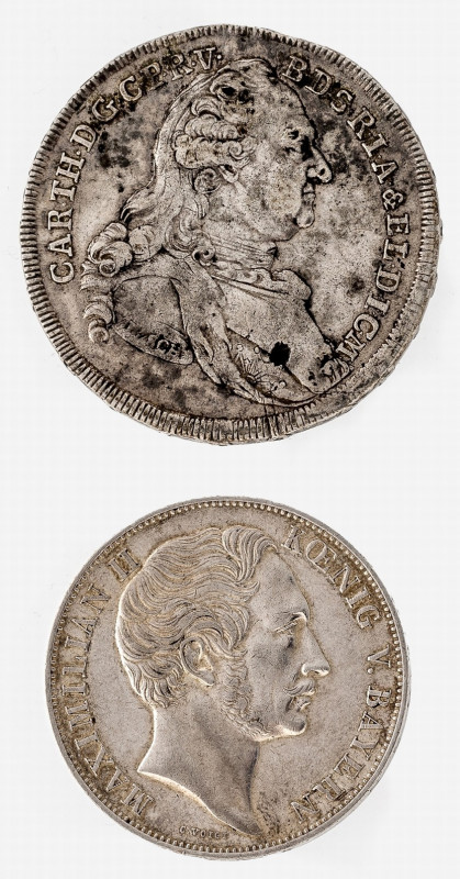 Bayern
1 Taler 1786 (27,9 g, ss-) und Doppelgulden 1855 (21,1 g, ss).
