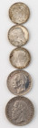 Baden
Fünf Silbermünzen: 5 Mark 1875 (27,5 g, ss-). 3 Mark 1915 (16,7 g, ss-vz). 3 x 2 Mark (1902 Regierungsjubil., 1906 Goldene Hochz., 1907 Auf sei...