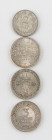 Weimarer Republik
Vier Silbermünzen: 3 Mark 1924 F, 15,0 g, ss. 2 x 3 Reichsmark: 1925 F Jahrtausendfeier, 14,9 g, ss+. 1926 Lübeck, 15,0 g, ss. 2 Re...