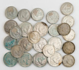 Deutsches Reich 1933-1945
11 x 5 Reichsmark (7 x 1935, 3 x 1936, 1939). Si. 900, 153 g. 15 x 2 Reichsmark (1937, 6 x 1938, 8 x 1939). Si. 625, 120 g.