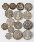 Deutsches Reich
Konvolut von 15 Silbermünzen: 4 x 5 Reichsmark (1934 A Garnisonkirche mit Datum, 1934 A Garnisonkirche ohne Datum, 1936, 1937). 2 x 2...