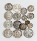 Konvolut diverser Silbermünzen
16 Stück. China: 20 Sen 1870 (Jahr 3), 4,8 g, ss. Neufundland: 50 Cents 1882 H, 11,7 g, ss. Habsburg/Österreich: 1/2 K...