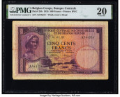 Belgian Congo Banque Centrale du Congo Belge 500 Francs 1.1.1955 Pick 28b PMG Very Fine 20. A small hole is noted on this example. 

HID09801242017

©...