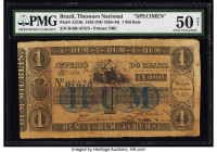 Brazil Thesouro Nacional 1 Mil Reis 1.7.1833 (ND 1834-44) Pick A210s Specimen PMG About Uncirculated 50 Net. Ink annotation, ink burn and toning are n...
