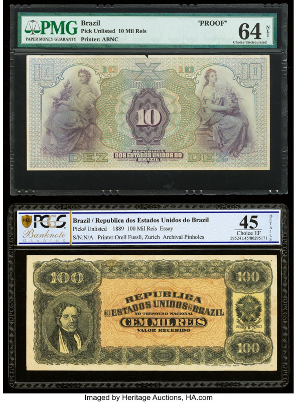 Brazil Republica Banco do Brasil 10; 100 Mil Reis ND; 1889 Pick UNL (2) Two Exam...