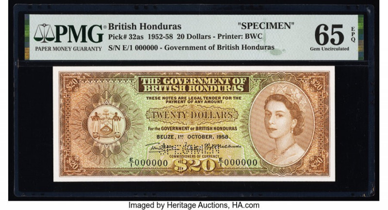 British Honduras Government of British Honduras 20 Dollars 1.10.1958 Pick 32as S...